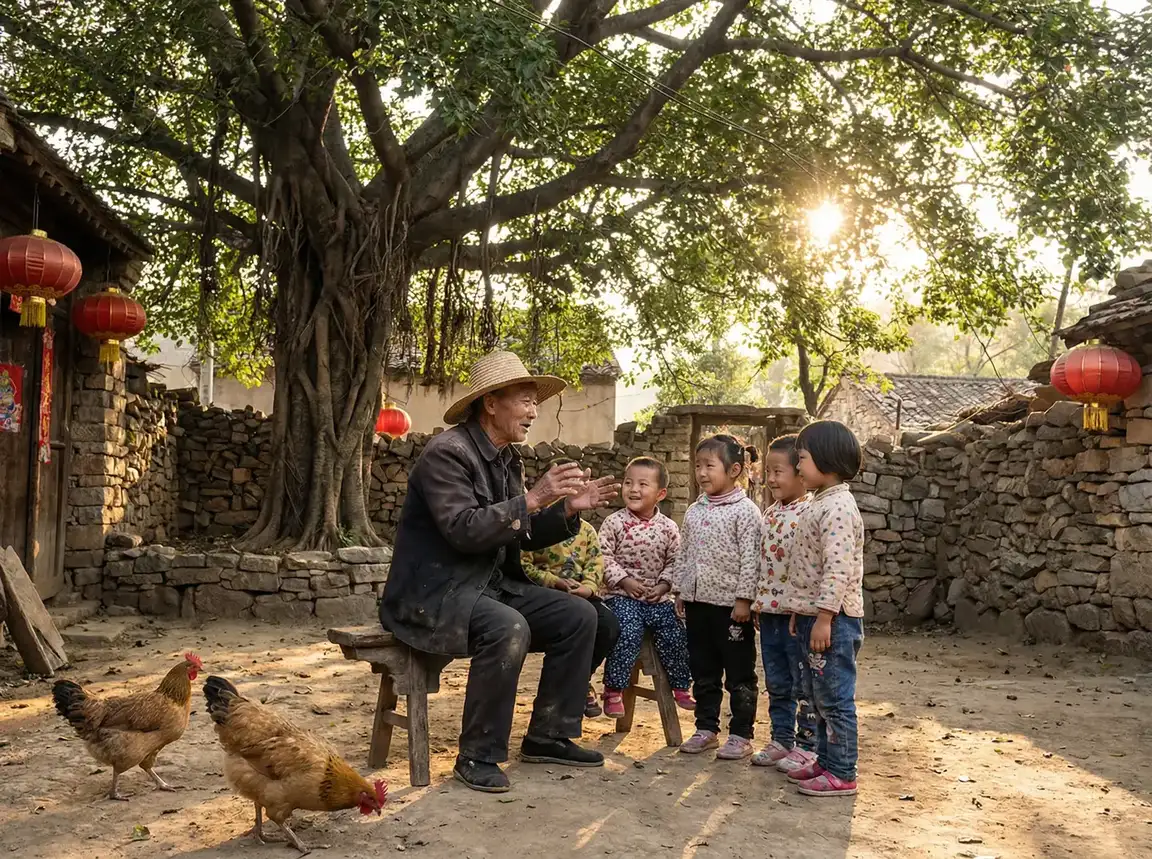 老人在大榕树下给孩子们讲故事 - 免费一夜情网 乡村记忆